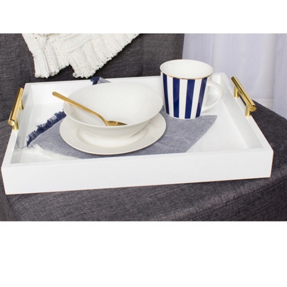 Kate & Laurel White Lipton Decorative Tray Polished Handles 16 x 16”